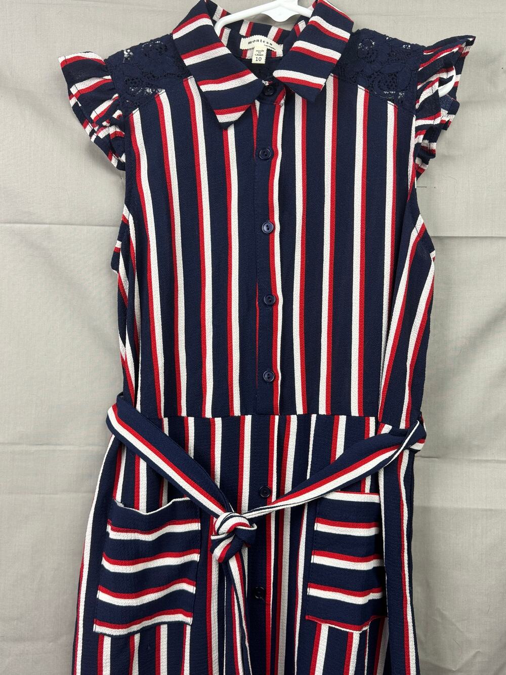 Monteau Girls Striped Button-Up Dress, Size 10